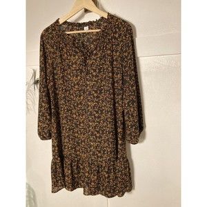 Old Navy Womens Dress 3/4 Sleeve Knee Length Pullover Loose Black Floral Sz S